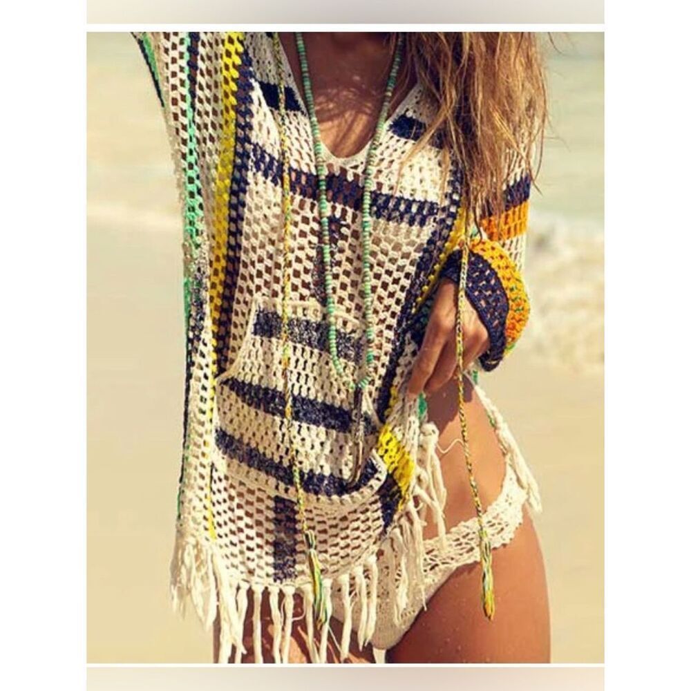 Anna Kosturova 'Baja' striped crochet knit hoodie with fringe hem - Picture 3 of 10